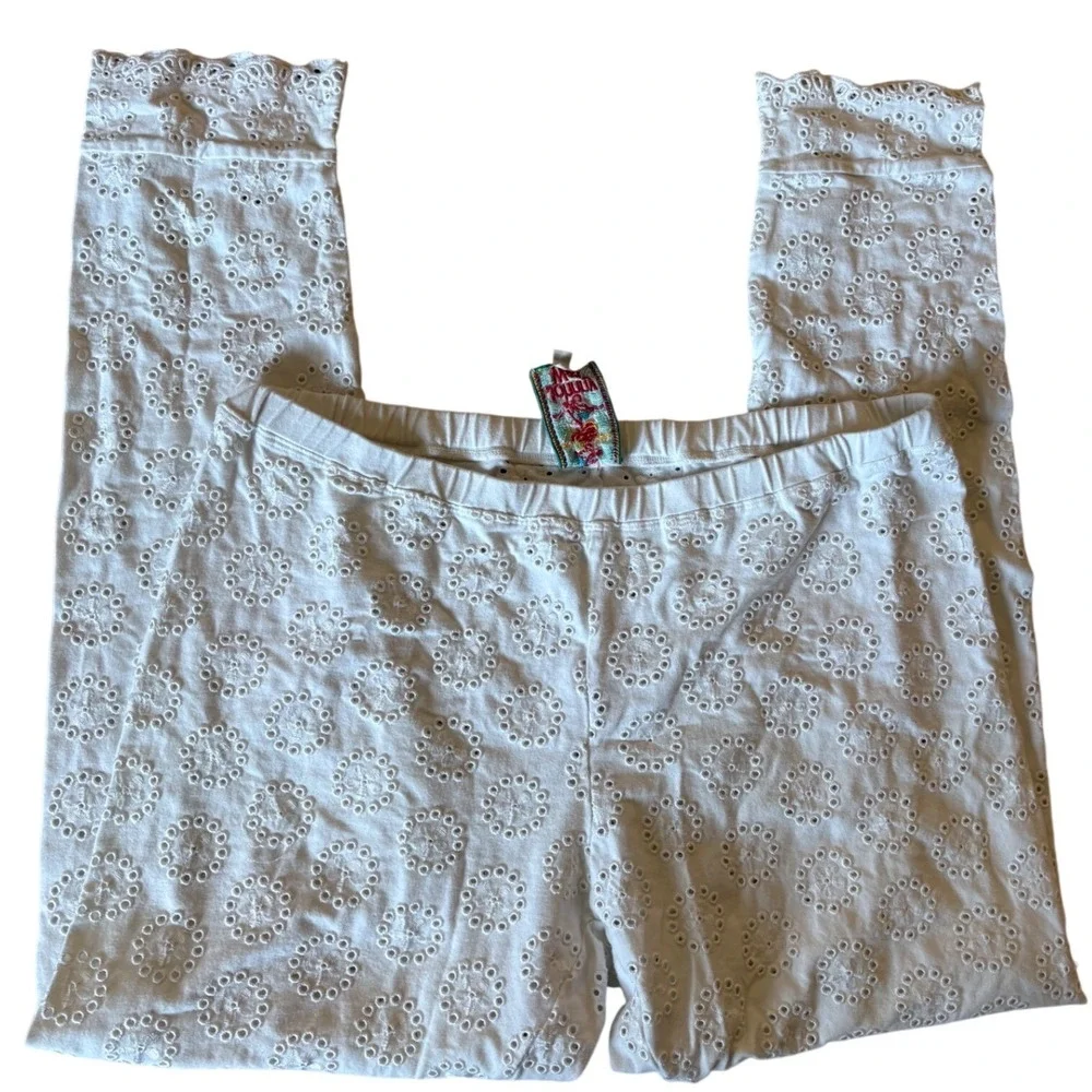 JOHNNY WAS White Eyelet Ayla Pants‎ Size Large Resort Wear